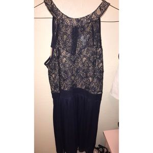 NWOT navy blue lace bib neck dress